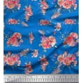 thumbnail image 1 of Soimoi Blue Silk Fabric Ranunculus & Roses Floral Print Fabric by the Yard 44 Inch Wide, 1 of 3