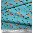 thumbnail image 1 of Soimoi Blue Silk Fabric Rufous Flycatcher Bird Print Fabric by the Yard 44 Inch Wide, 1 of 3