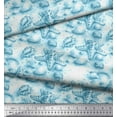 thumbnail image 1 of Soimoi Blue Silk Fabric Shell & Starfish Ocean Printed Craft Fabric by the Yard 42 Inch Wide, 1 of 3