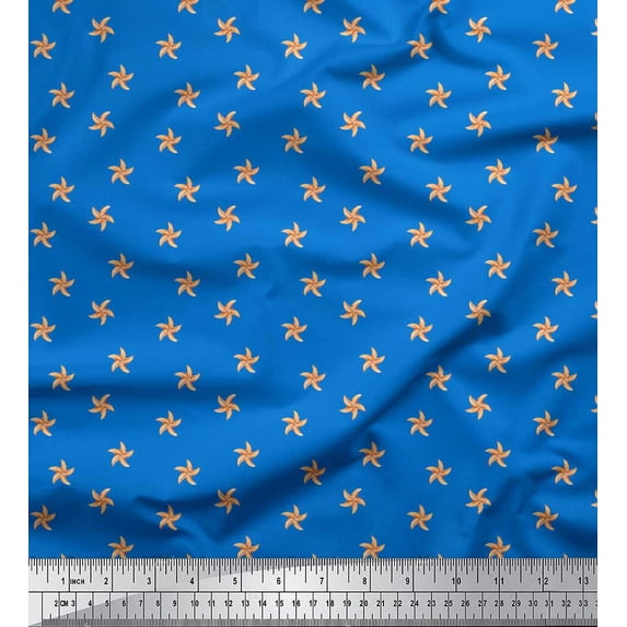 Soimoi Blue Silk Fabric Starfish Ocean Fabric Prints By Yard 42 Inch Wide