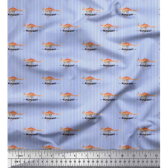 Soimoi Blue Silk Fabric Stripe & Kangaroo Animal Fabric Prints By Yard 42 Inch Wide