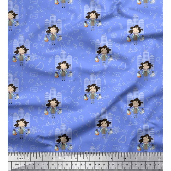 Soimoi Blue Silk Fabric Women & Shopping Mall Modern Style Print Fabric by the Yard 42 Inch Wide