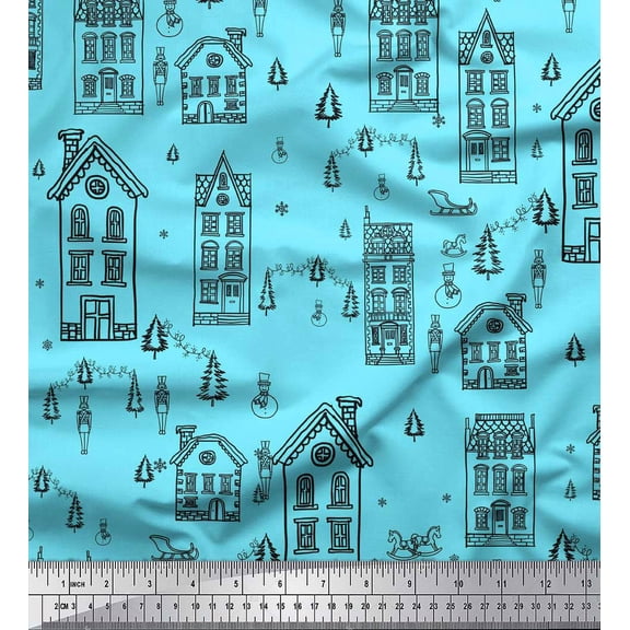 Soimoi Blue Velvet Fabric Architectural Structure Architectural Decor Fabric Printed Yard 58 Inch Wide