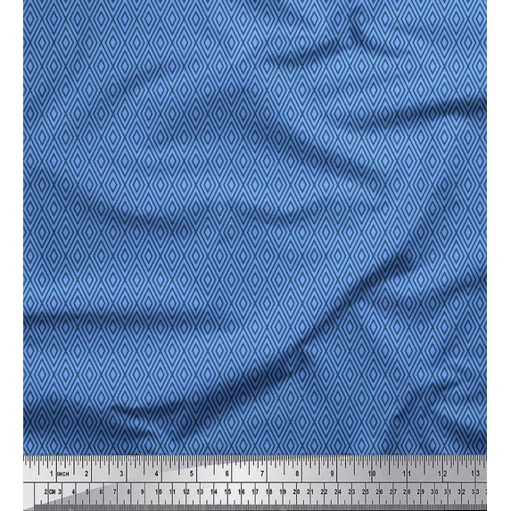 Soimoi Blue Velvet Fabric Diamond Geometric Decor Fabric Printed Yard 58 Inch Wide