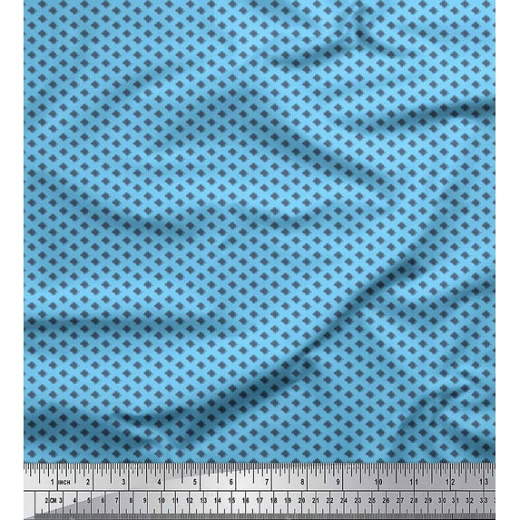 Soimoi Blue Velvet Fabric Dot Ikat Print Fabric by the Yard 60 Inch Wide