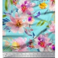 thumbnail image 1 of Soimoi Blue Velvet Fabric Leaves & Floral Print Fabric by The Yard 58 Inch Wide, 1 of 1