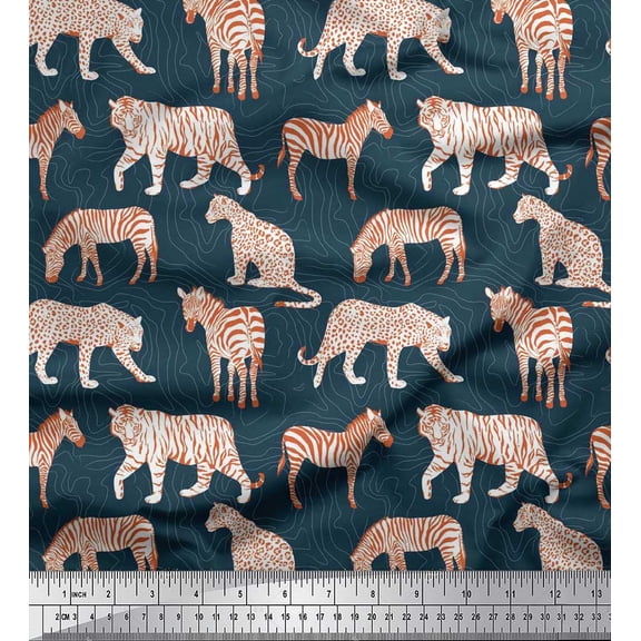 Soimoi Blue Velvet Fabric Tiger,Leopard & Wild Animal Print Sewing Fabric BTY 58 Inch Wide