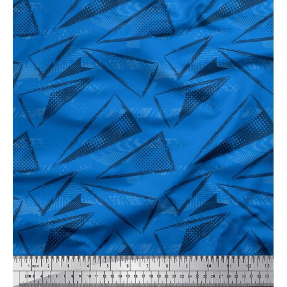 Soimoi Blue Velvet Fabric Triangle Geometric Print Sewing Fabric Yard 58 Inch Wide