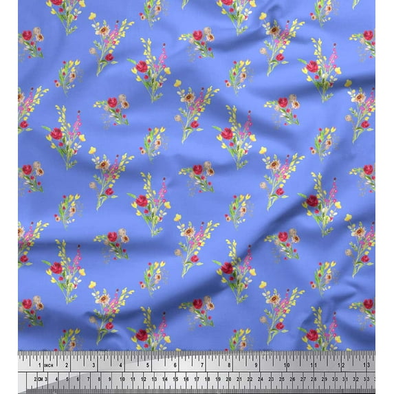 Soimoi Blue Viscose Chiffon Fabric Clover Leaves Floral Fabric Prints By Yard 42 Inch Wide
