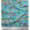 thumbnail image 1 of Soimoi Blue Viscose Chiffon Fabric Floral,American Robin & Bluebird Bird Print Fabric by The Yard 42 Inch Wide, 1 of 1