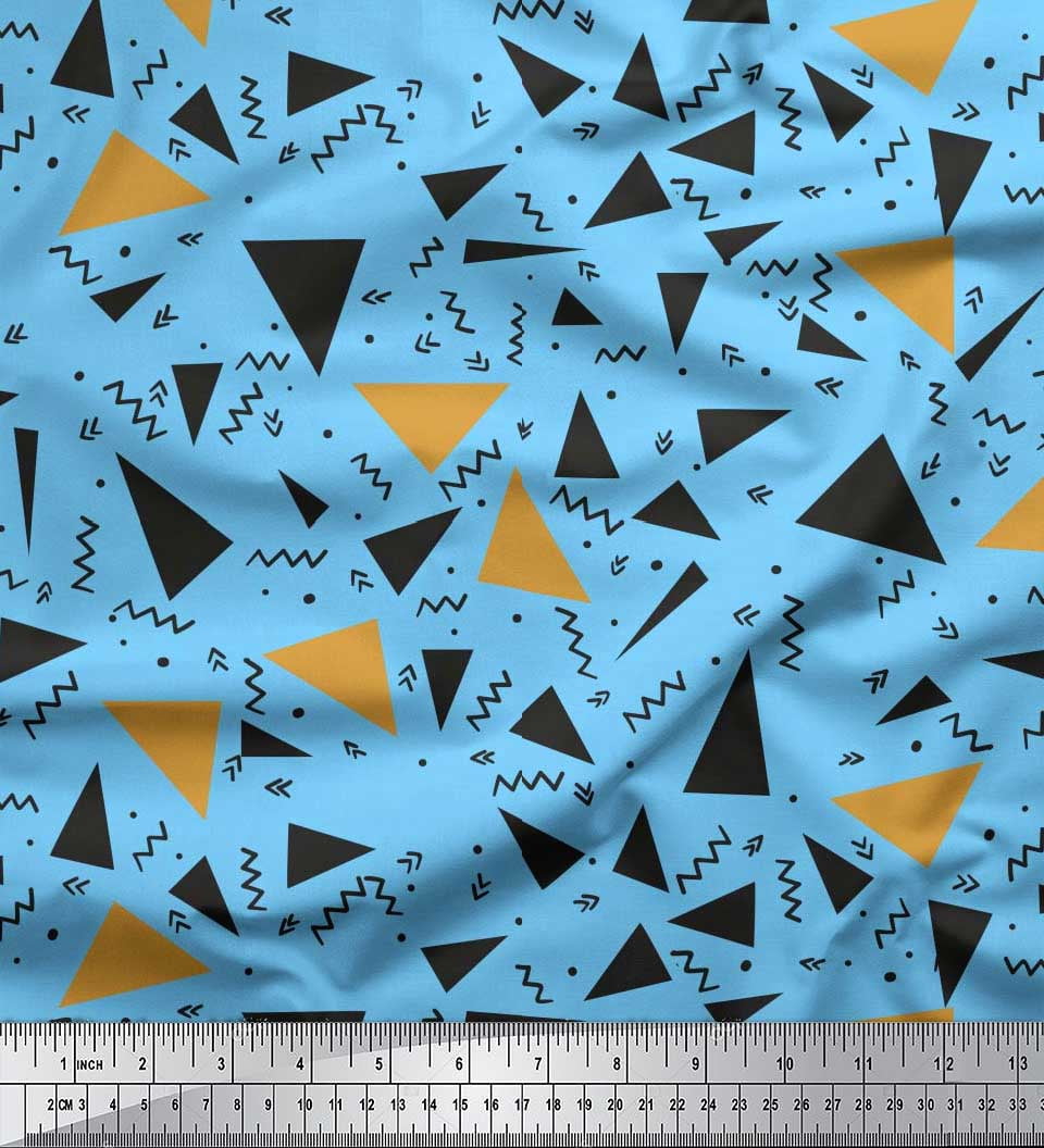 Triangular Polyester Soimoi Blue polyester Crepe Fabric Dot,Zig Zag & Triangle Geometric ...