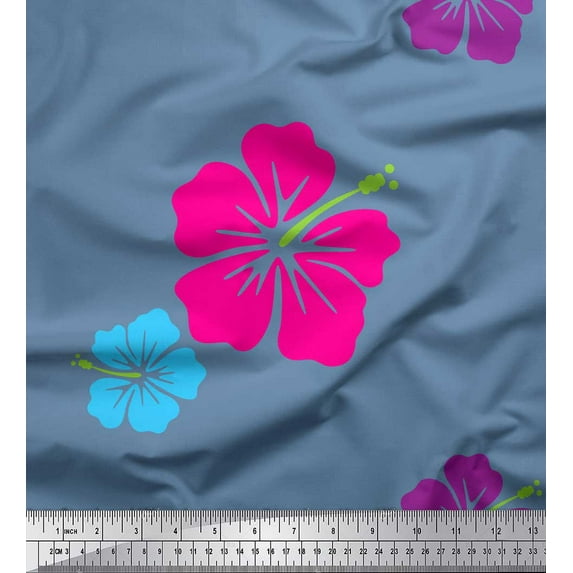 Soimoi Blue polyester Crepe Fabric Floral Fabric Prints By Yard 42 Inch Wide