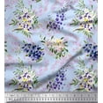 thumbnail image 1 of Soimoi Blue polyester Crepe Fabric Flower & Leaves Watercolor Print Fabric by the Yard 42 Inch Wide, 1 of 3