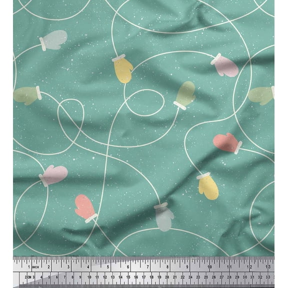 Soimoi Blue polyester Crepe Fabric Gloves Kids Print Fabric by the Yard 42 Inch Wide