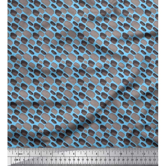 Soimoi Blue polyester Crepe Fabric Gray Brush Stroke Print Fabric by the Yard 42 Inch Wide