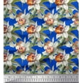 thumbnail image 1 of Soimoi Blue polyester Crepe Fabric Leaves & Daffodil Floral Decor Fabric Printed Yard 42 Inch Wide, 1 of 3