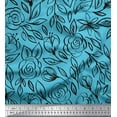 thumbnail image 1 of Soimoi Blue polyester Crepe Fabric Leaves & Rose Floral Print Sewing Fabric Yard 42 Inch Wide, 1 of 3