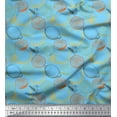 thumbnail image 1 of Soimoi Blue polyester Crepe Fabric Lemon Slice Vegetable Print Fabric by the Yard 42 Inch Wide, 1 of 3