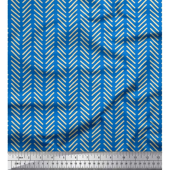Soimoi Blue polyester Crepe Fabric Stripe & Diagonal Line Geometric Printed Craft Fabric by the Yard 42 Inch Wide
