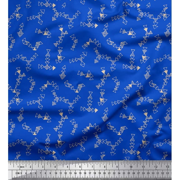 Soimoi Blue polyester Crepe Fabric Triangle Art Geometric Print Sewing Fabric Yard 42 Inch Wide