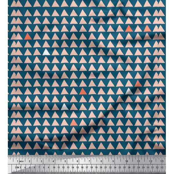 Soimoi Blue polyester Crepe Fabric Triangle Geometric Decor Fabric Printed Yard 42 Inch Wide