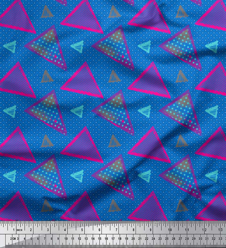 Triangular Polyester Soimoi Blue polyester Crepe Fabric Triangle Geometric Print Fabric by ...