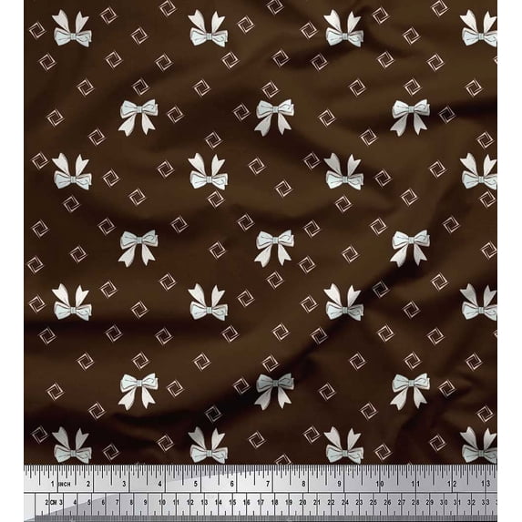 Soimoi Brown Cotton Cambric Fabric Bow & Diamond Geometric Print Fabric by the Yard 42 Inch Wide