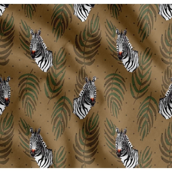 Soimoi Brown Cotton Cambric Fabric Dot,Leaves & Face Animal Fabric Prints by Yard 56 Inch Wide