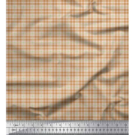 Soimoi Brown Cotton Cambric Fabric Gingham Check Print Fabric by Yard 56 Inch Wide