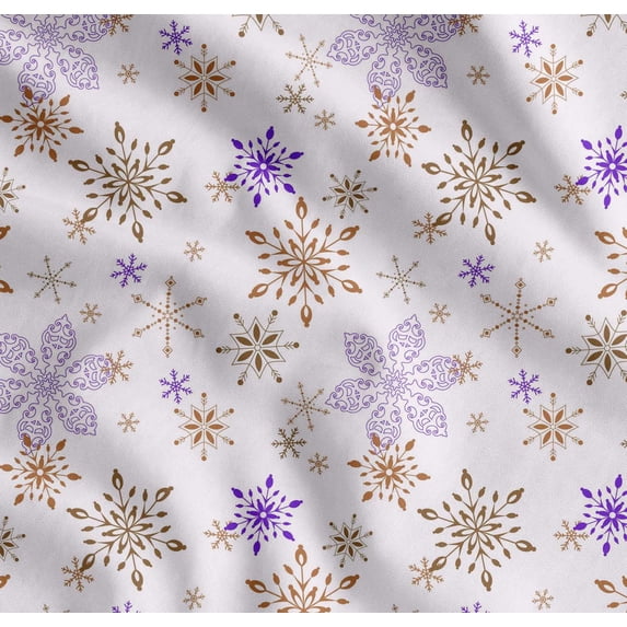 Soimoi Brown Cotton Cambric Fabric Snow Flakes Floral Decor Fabric Printed Yard 56 Inch Wide