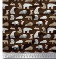thumbnail image 1 of Soimoi Brown Cotton Duck Fabric Bear & Rabbit Animal Printed Fabric 1 Yard 44 Inch Wide, 1 of 3
