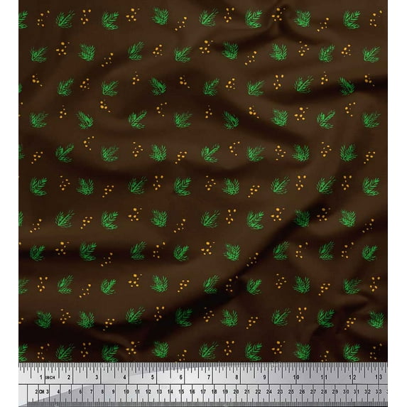 Soimoi Brown Cotton Duck Fabric Cedar Leaves Print Sewing Fabric Yard 56 Inch Wide