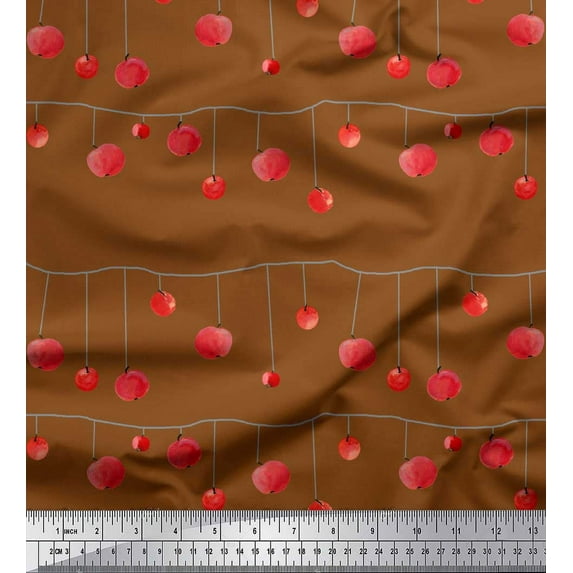 Soimoi Brown Cotton Duck Fabric Cherries Fruits Print Fabric by the Yard 42 Inch Wide