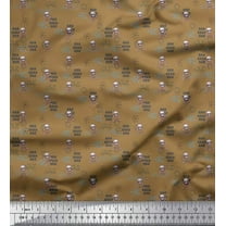 Soimoi Brown Cotton Duck Fabric Crossbone & Skull Halloween Printed Fabric 1 Yard 42 Inch Wide