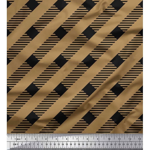 Soimoi Brown Cotton Duck Fabric Diagonal Stripe Print Fabric by Yard 56 Inch Wide