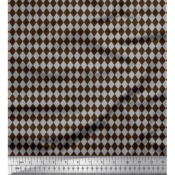 Soimoi Brown Cotton Duck Fabric Diamond Geometric Printed Fabric 1 Yard 42 Inch Wide