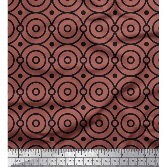 Soimoi Brown Cotton Duck Fabric Dots & Circle Geometric Print Sewing Fabric Yard 42 Inch Wide