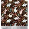 thumbnail image 1 of Soimoi Brown Cotton Duck Fabric Leaves & Rabbit Animal Print Fabric by the Yard 42 Inch Wide, 1 of 3