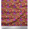 thumbnail image 1 of Soimoi Brown Cotton Duck Fabric Leaves & Ranunculus Floral Print Fabric by the Yard 42 Inch Wide, 1 of 3