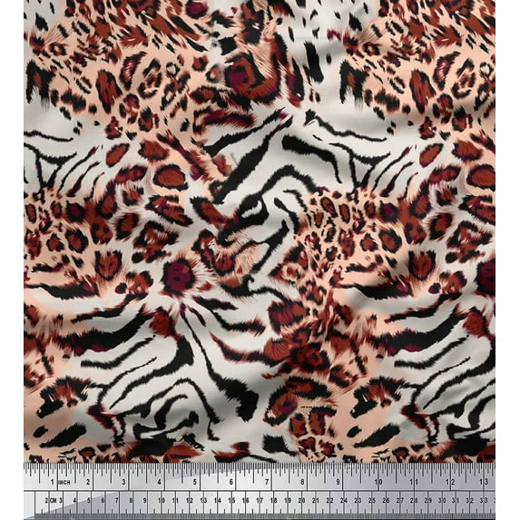 Soimoi Brown Cotton Duck Fabric Leopard & Wild Animal Skin Print Fabric by The Yard 42 Inch Wide