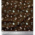thumbnail image 1 of Soimoi Brown Cotton Duck Fabric Lets Bake Kitchen Print Fabric by Yard 42 Inch Wide, 1 of 3