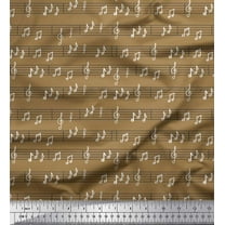 Soimoi Brown Cotton Duck Fabric Notes Musical Instrument Print Fabric by Yard 42 Inch Wide