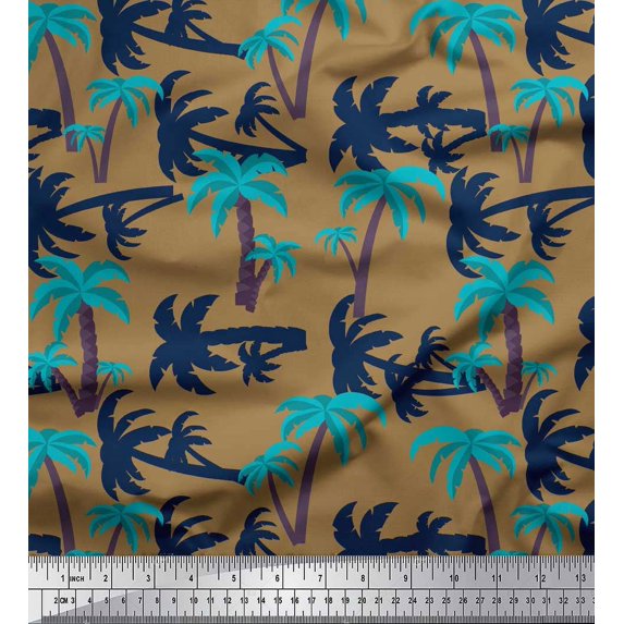 Soimoi Brown Cotton Duck Fabric Palm Tree Print Sewing Fabric Yard 42 Inch Wide