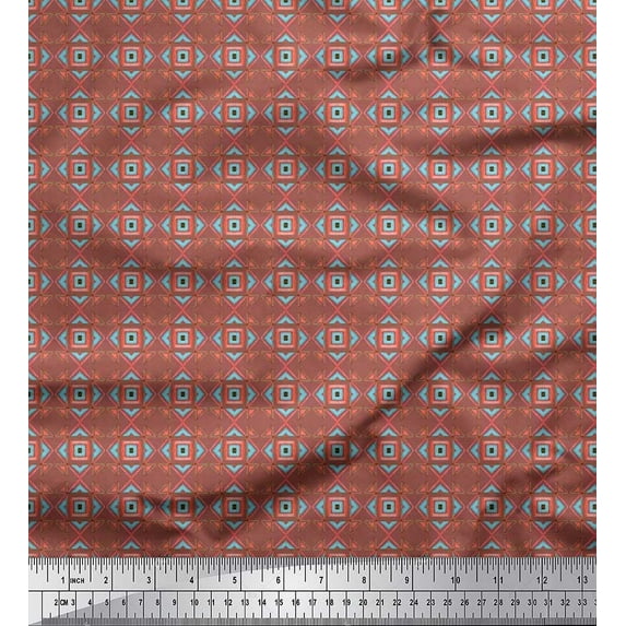 Soimoi Brown Cotton Duck Fabric Square & Diamond Grid Geometric Fabric Prints By Yard 42 Inch Wide