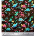 thumbnail image 1 of Soimoi Brown Cotton Jersey Fabric Aster Flower & Dinosaur Kids Print Fabric by Yard 58 Inch Wide, 1 of 1
