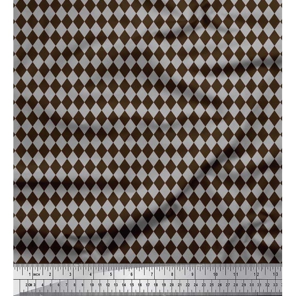 Soimoi Brown Cotton Poplin Fabric Diamond Geometric Printed Craft Fabric by the Yard 56 Inch Wide