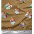 thumbnail image 1 of Soimoi Brown Cotton Poplin Fabric Floral & American Robin Bird Printed Craft Fabric by The Yard 42 Inch Wide, 1 of 1