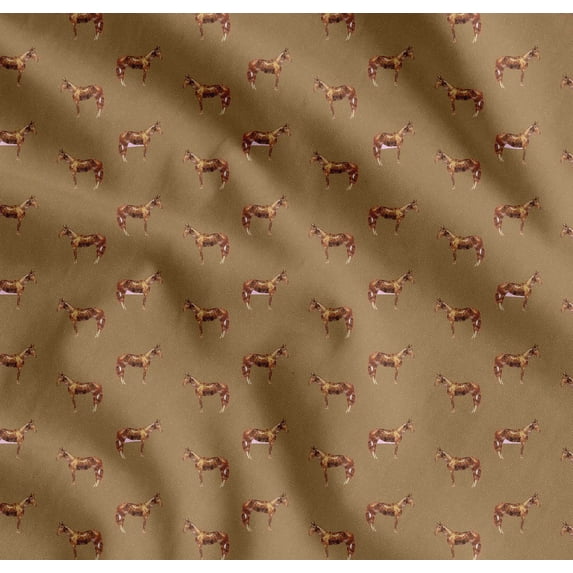 Soimoi Brown Cotton Poplin Fabric Horse & Dot Animal Fabric Prints by Yard 58 Inch Wide