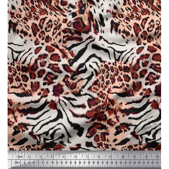 Soimoi Brown Cotton Poplin Fabric Leopard & Wild Animal Skin Print Fabric by Yard 42 Inch Wide