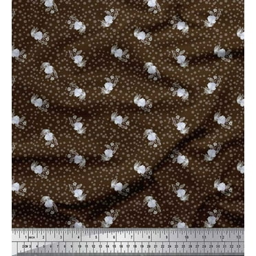 Soimoi Brown Cotton Voile Fabric Artistic Flower & Dots Print Fabric by Yard 42 Inch Wide
